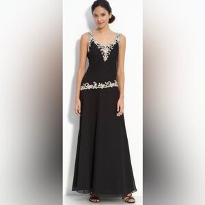 J Kara Beaded Crepe Dress & Bolero Sz 12 Navy